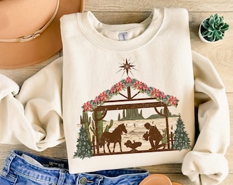 Praying Cowboy Nativity Sweatshirt, Western Christmas Gift