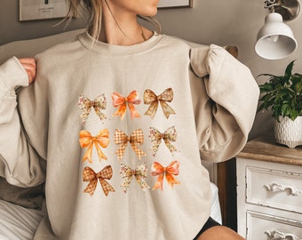Coquette Fall Sweatshirt: Leopard Print Bows, Thanksgiving Outfit