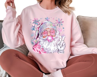 Funny Santa Blowing Bubble Sweatshirt: Retro Christmas Tee