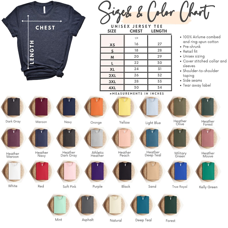 a women's t - shirt with the size chart for each shirt