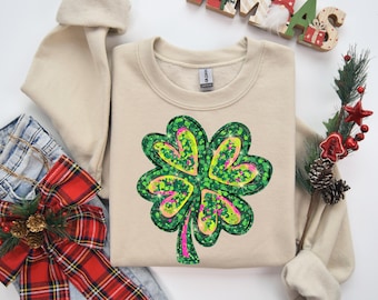 Shamrock Sweatshirt, Womens Shenanigans Sweater, Cute St Patricks Day Sweatshirt, retro Lucky Sweatshirt, Irish Shirt, Four Leaf Clover