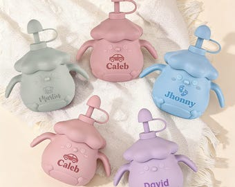 Personalized Silicone Cup, Engraved Silicone Cup with Straw, Baby Tumbler Gifts, Baby Shower Favors, Birthday Gifts, Toddler Training Cup