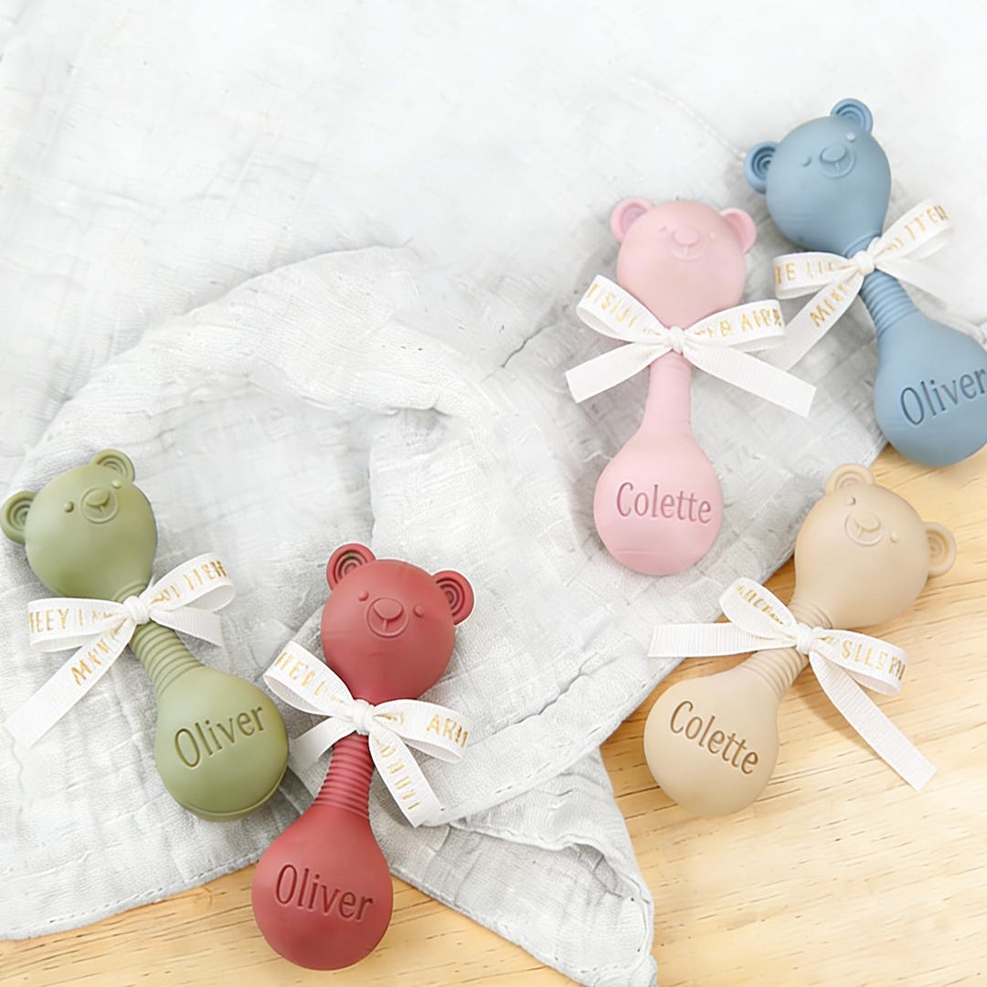 Personalized Baby Rattle Dumbbell Bear Toy – Workout-inspired Gift for ...