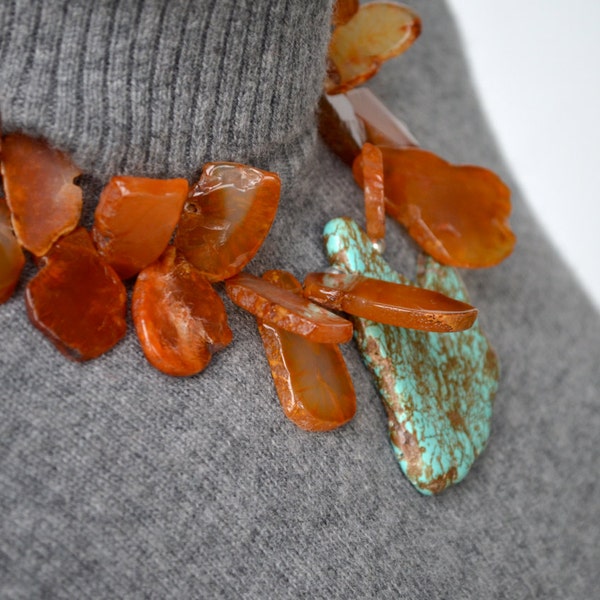 Carnelian Slabs with Turquoise Magnesite Necklace