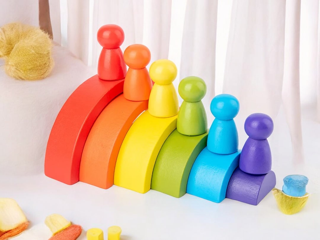 Rainbow Stacking Toy Kids Education - Wooden Balance Blocks ...