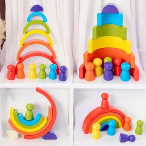 Rainbow Stacking Toy Kids Education - Wooden Balance Blocks ...