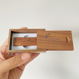 Personalized Engraved Wooden USB Drive & Walnut Box – Custom Gift for Weddings, Graduation, Photography – 4GB to 128GB