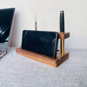 Handcrafted Walnut Desk Organizer with Phone Stand, Multi-functional Pen Holder, iPhone & iPad Stand, Office Desk Storage, gift for father