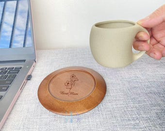 Gray Cup with Custom Tray, gift for mom, gift for her, Ceramic Cups & Custom Wood Tray, Laser Engraved for Weddings And Anniversary
