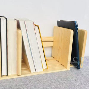 Adjustable Wooden Book Rack | Expandable Book Stand | Sliding Bookshelf Storage | Desktop Book Organizer for A4 & A5 | Modern Book Holder