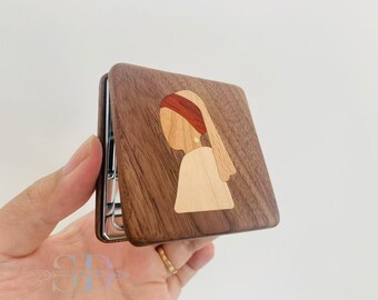 Valentine Compact Mirror, Birth Month Flower Carved, Personalized Compact Mirror, Birth Month Mirror, Girl with a Pearl Earring, Valentine