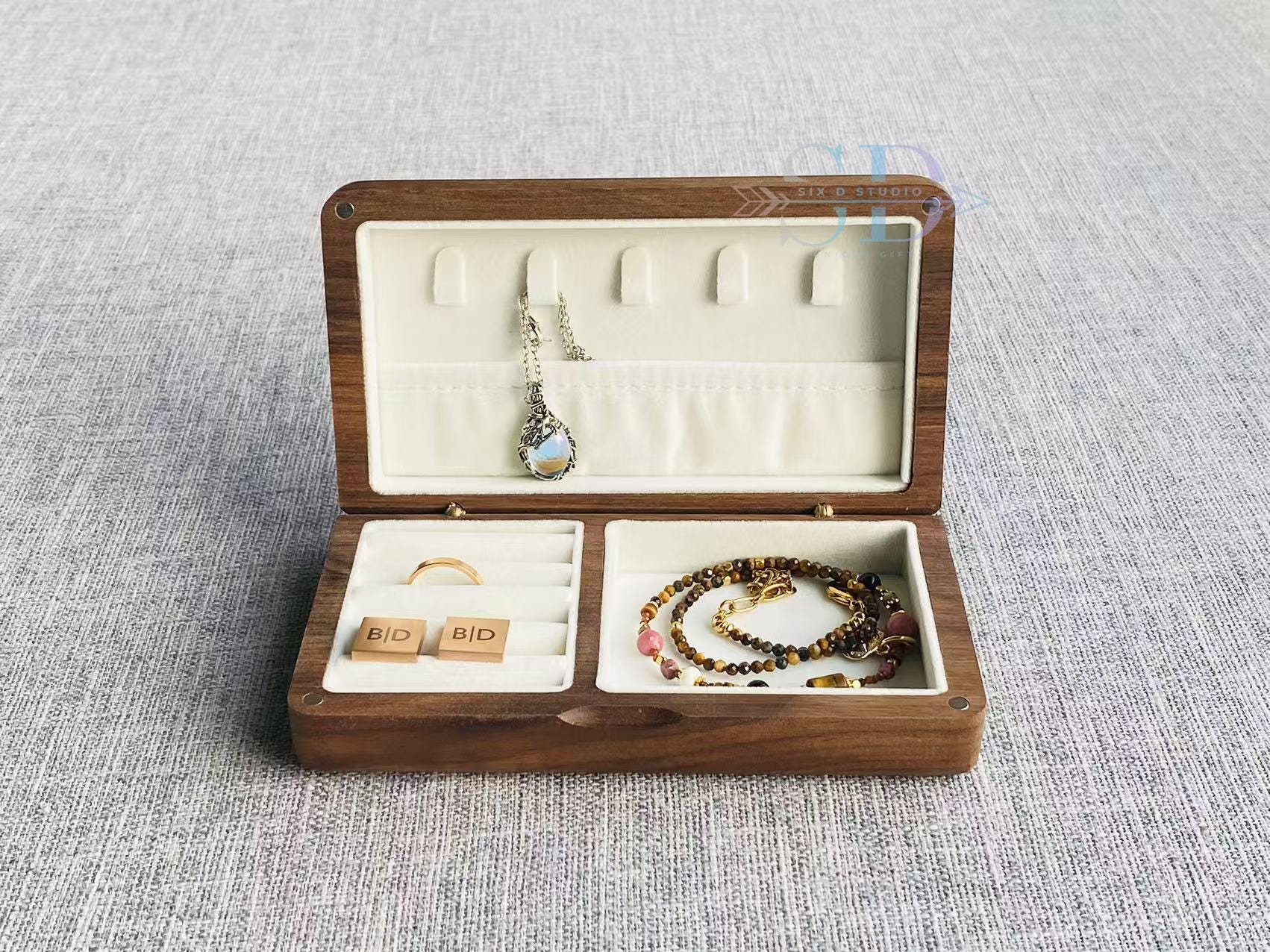 Personalized Wooden Jewelry Box, Travel Organizer for Women