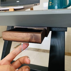 Wooden Under Desk Drawer, Underdesk Organizer, Tape Add On Under Table Storage Box, Walnut Design With Adhesive Mounting
