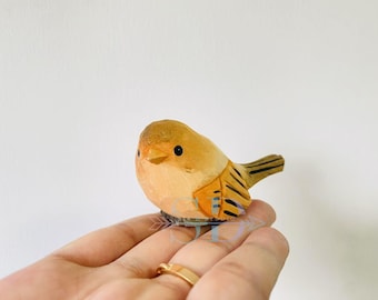 Wood Bird Ornament for her, Sparrow, Hand Carved Wooden bird Figurine, Home Decor, Sculpture Ornament, Personalized Birthday gift