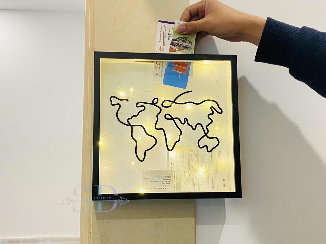 Glowing World Map Ticket Frame, Travel Keepsake Memory Box - Etsy