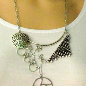 Abstract Silver Necklace: Contemporary Sculptural Geometric Jewelry