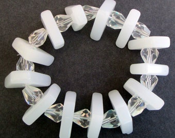 Chica,  chunky white quartz, crystal beads, elastic,  contemporary, geometric,  handmade, sculptural,