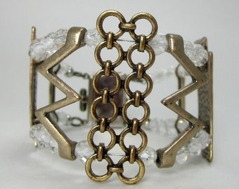 Trisha, golden textured metals, crystal beads, cuff style, contemporary