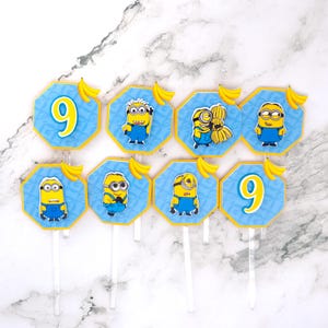Custom Minions Cupcake Toppers (Set of 8) - Personalized Age - Despicable Me Birthday Decor - 3D Minions Cupcake Topper - Party Decoration
