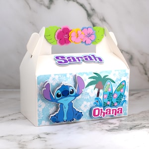 Blue Hawaiian Alien Favor Boxes - Custom Names - 3D Party Decoration - Personalized favor boxes - Tropical Birthday Theme - Party Decor