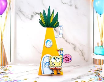 Bob Inspired Party Box - Centerpiece or Treat Box - Birthday Table Decoration - Custom Handmade Party Favor - Funny Pineapple Box