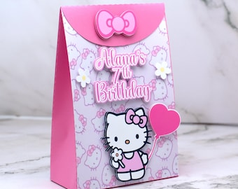 Kitty Party Favor Bag - 3D Personalized Name and Age  - Cute Cat Birthday Party Decor - Custom Kitty -Themed Decor - Cute Cat Birthday