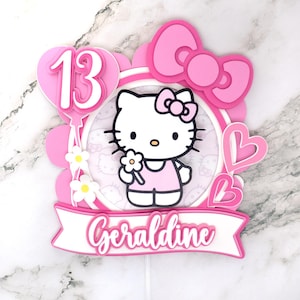 Kitty Cake Topper - 3D Party Decoration - Custom Name & Age - Cute Cat Birthday Theme- Personalized Party Decor - Hello