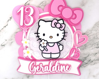 Kitty Cake Topper - 3D Party Decoration - Custom Name & Age - Cat Birthday Theme- Personalized Party Decor - Hello