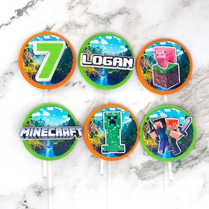 Pixel Mining Cupcake Toppers (Set of 12) - Gamer Birthday Decor - Creeper Inspired Party - Custom Player Cupcake Decorations