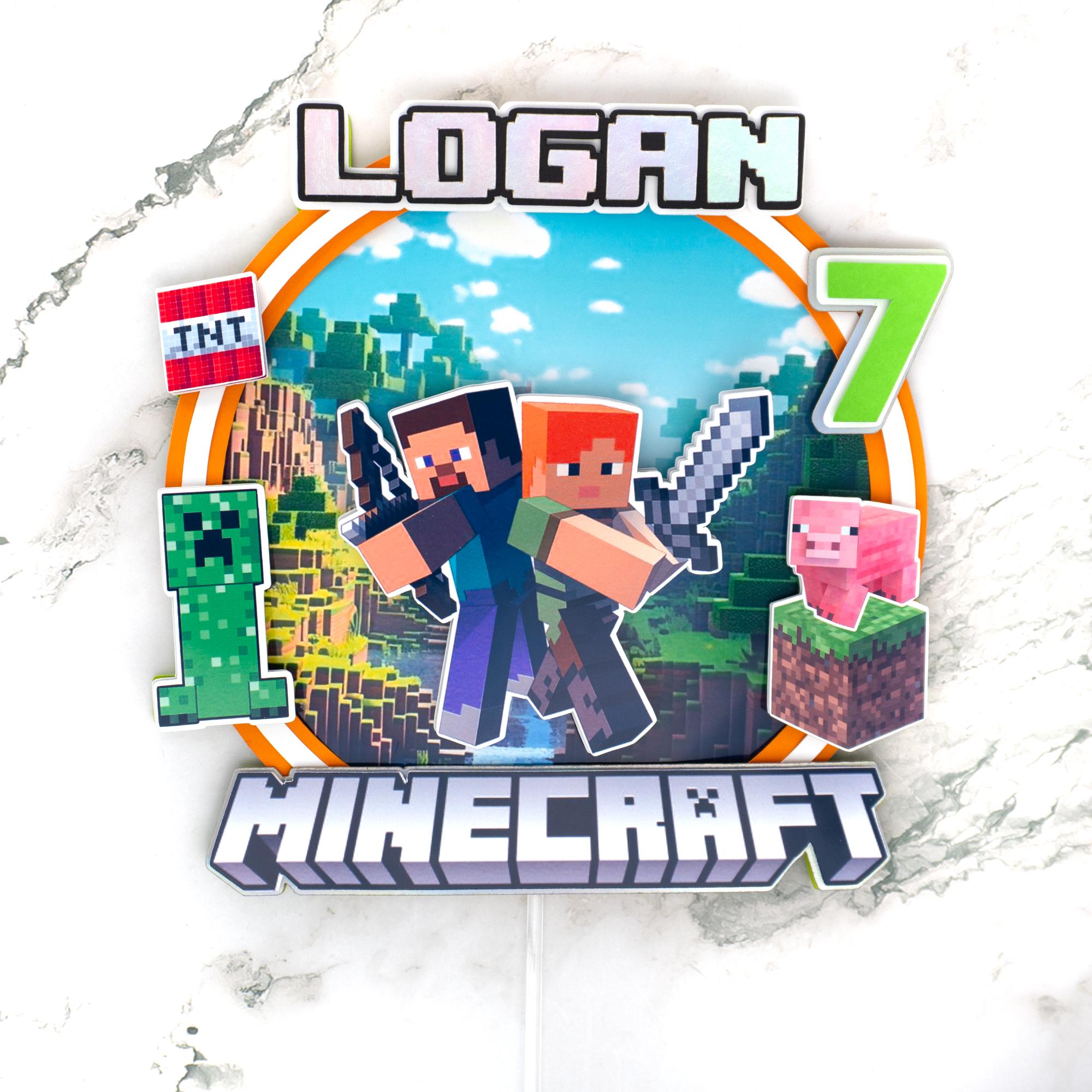 3D Pixel Mining Cake Topper - Gamer Birthday Decoration - Creeper Inspired Custom Name & Age Topper - Video Game Party Centerpiece
