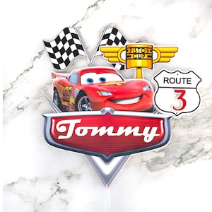 Cars Birthday Cake Topper - Custom Name & Age - Lightning Race Car Party Decor - Personalized Two Fast Party Decoration - Handmade 3D Topper