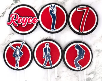 Michael Jackson Cupcake Toppers (Set of 12) - Red and Black Thriller Party Decor - MJ Silhouette Cupcake Decorations - Music Birthday Theme