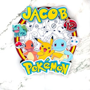 Pocket Monster Cake Topper - Personalized Name & Age - 3D Poke mon Party Decor - Custom Birthday - Pokeball Inspired Cake Topper pkemon