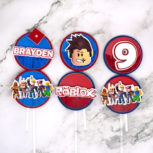 Roblox Cupcake Toppers Set of 12 - Personalized Name & Age - Roblox Theme Party Decor - Custom Birthday Cupcake Toppers - Handmade
