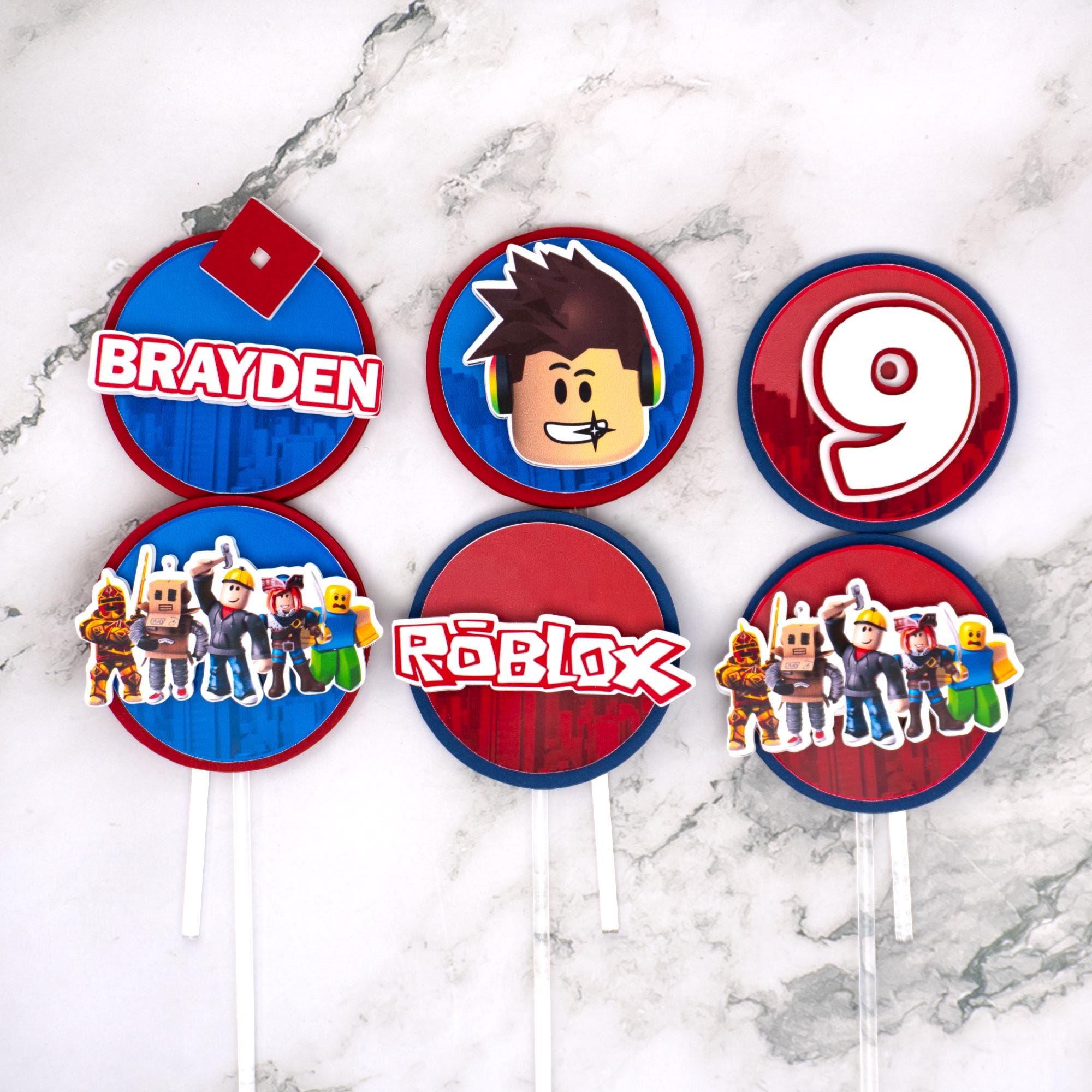 Roblox Cupcake Toppers Set of 12 - Personalized Name & Age - Roblox Theme Party Decor - Custom Birthday Cupcake Toppers - Handmade