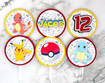 3D PockeMonster Cupcake Toppers: Handmade Birthday Party Decor (Set of 12)
