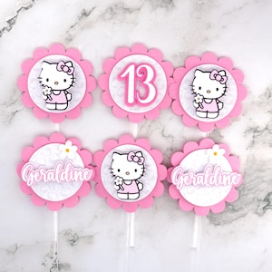 Kitty Cupcake Toppers (Set of 12) - 3D Personalized Name & Age - Cute Cat Birthday Party Decor - Custom Kitty -Themed Cupcake Decorations