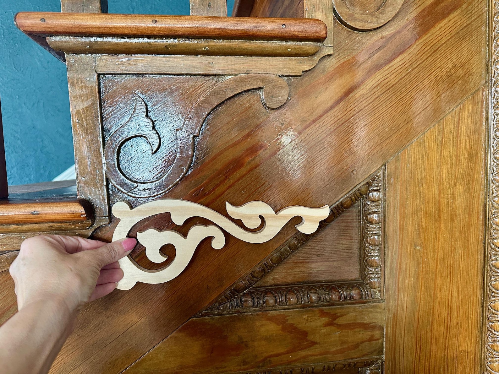 Complete Set of Decorative Vine & Leaves Stair Riser Brackets, Real ...