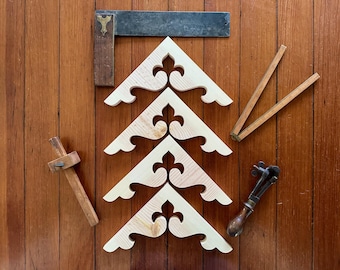 4  Fleur de lis Decorative Wooden Trim, Solid Wood Corbels, Gingerbread Woodwork Molding, Wood Restoration for Historic Homes, Shelf Bracket