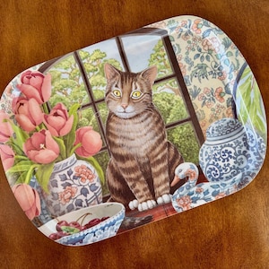 Vintage Cat Tray, 1991 Wilscombe Melamine Tabby Cat Serving Tray