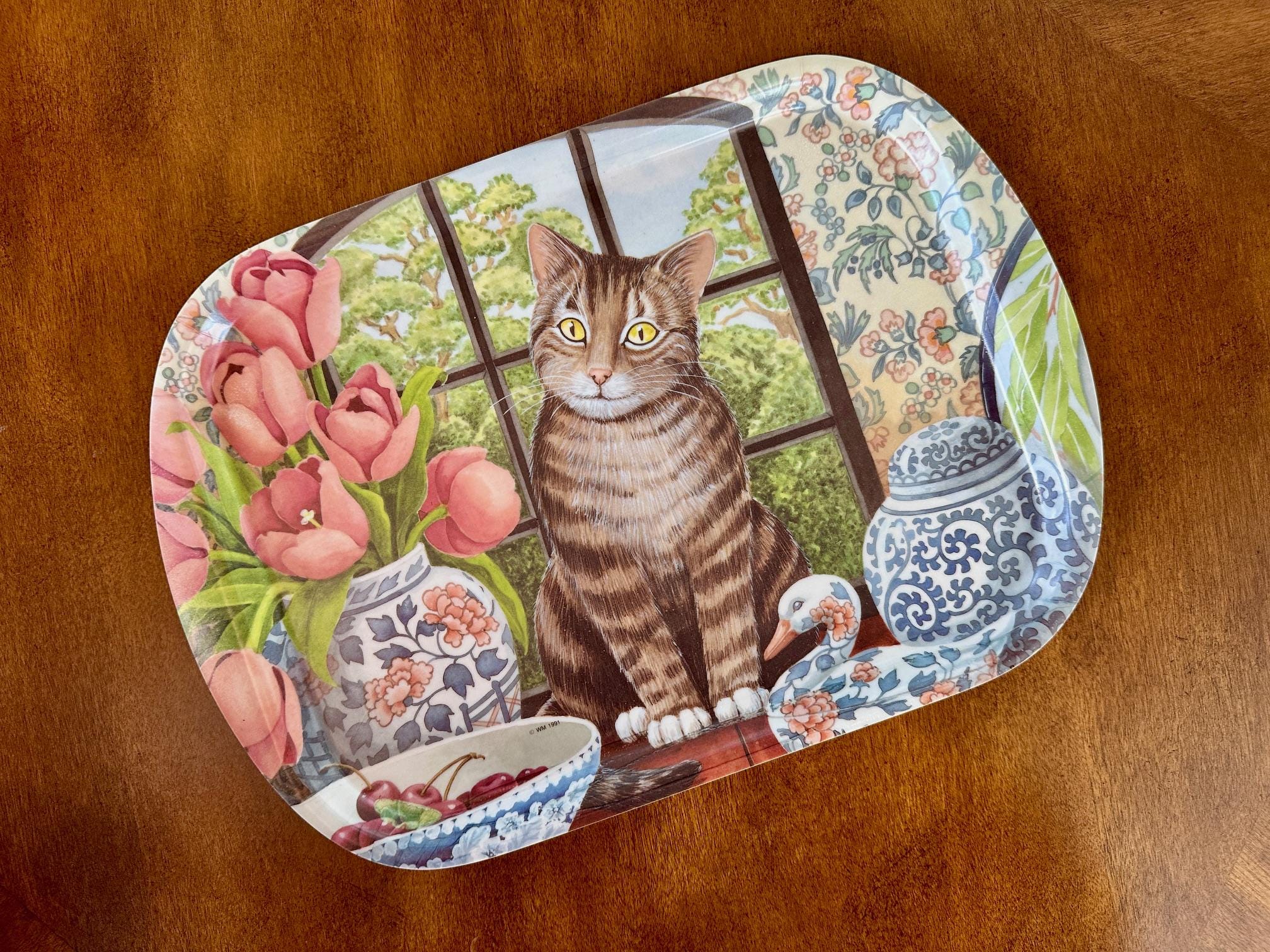 Vintage Cat Tray, 1991 Wilscombe Melamine Tabby Cat Serving Tray