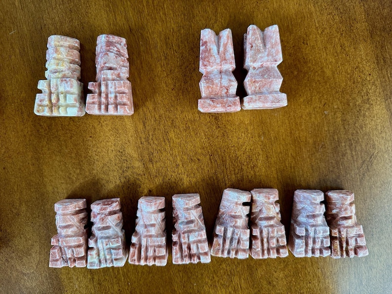 Vintage Chess Pieces in Pink Marble & Black Onyx Stone, Replacement ...