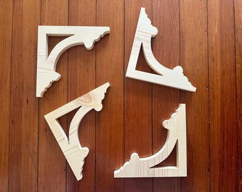 4 Decorative Wood Framed Window Screen Trim, Art Deco Gingerbread Woodwork Molding for Historic Homes & Remodeling Brackets, Shelf Brackets