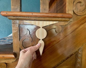 Complete Set of Decorative Art Deco Drop Stair Riser Brackets, Wood Trim Molding for Historic Restoration and New Homes in Geometric Shapes