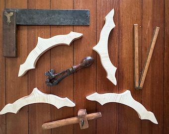 Set of 4 Solid Wood Decorative Spike Window Screen Trim, Gingerbread Woodwork Molding, Wood Restoration Brackets, Shelf Brackets