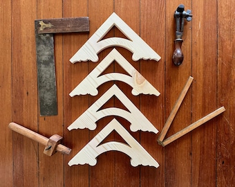Set of 4 Decorative Wooden Trim, Art Deco Solid Wood Gingerbread Woodwork Molding Brackets for Your Historic Home