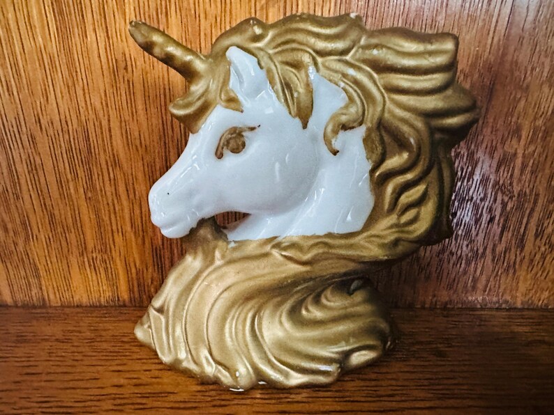 Vintage Unicorn Bust With Gold Paint Accents, White Ceramic Unicorn ...