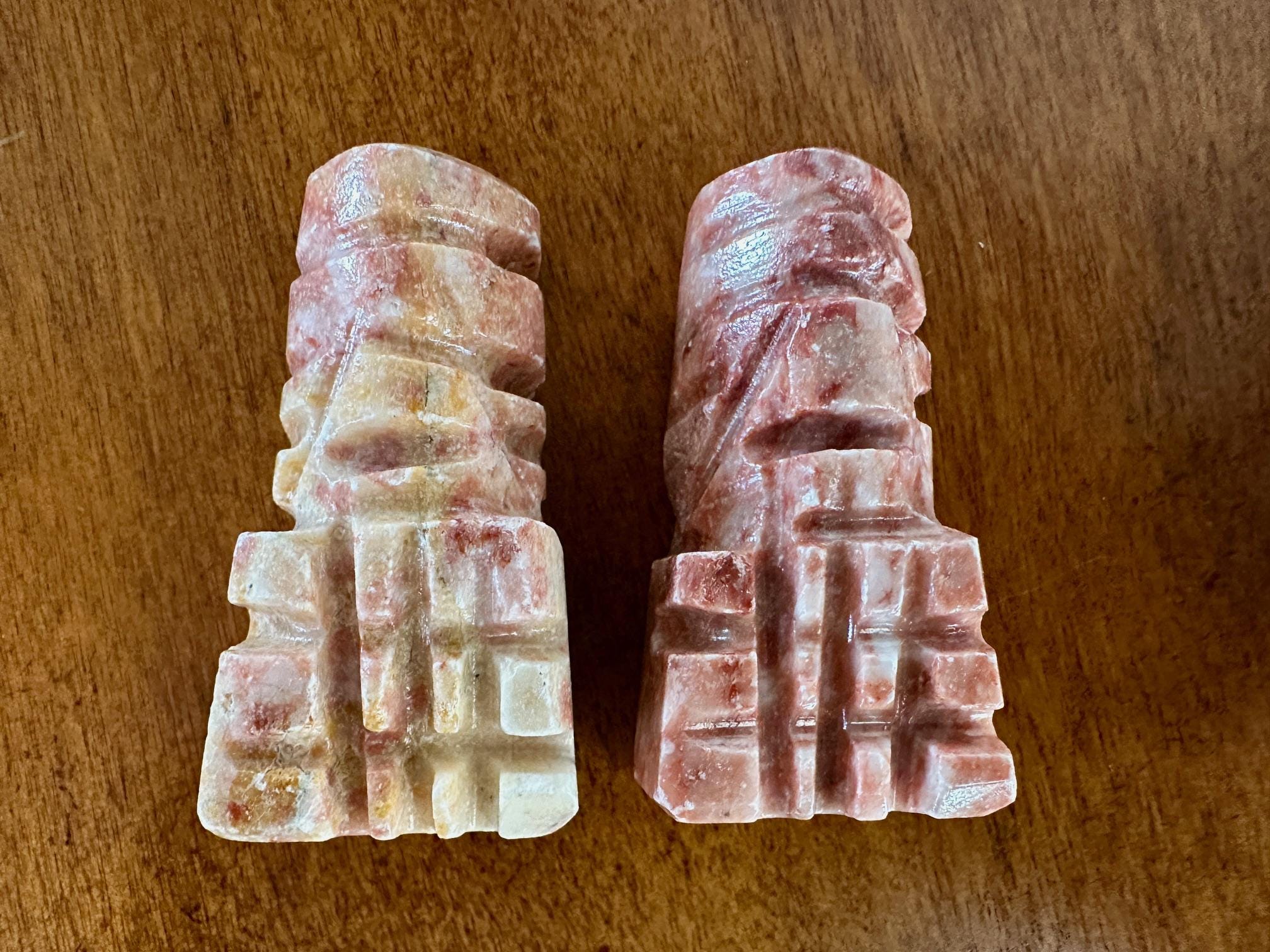Vintage Chess Pieces in Pink Marble & Black Onyx Stone, Replacement ...