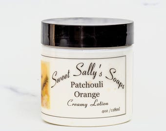 Patchouli Orange Creamy Lotion, Natural Skin Care, Moisturizing Body Lotion, Essential Oil Scented