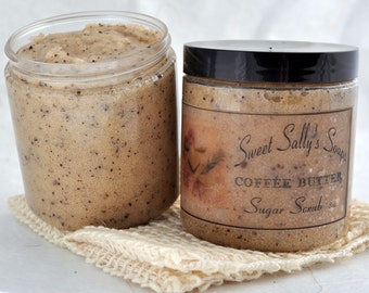 Coffee Butter Sugar Scrub, 8oz Emulsified Organic Sugar